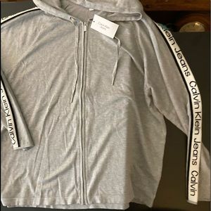 NWT Calvin Klein hoodie logo striping down arms light full zip jacket, 2X